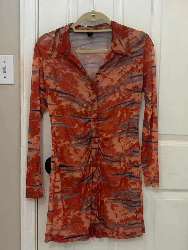 Wild Fable Long Sleeve Sheer Mesh Button Front Dress with Collar - Image 3
