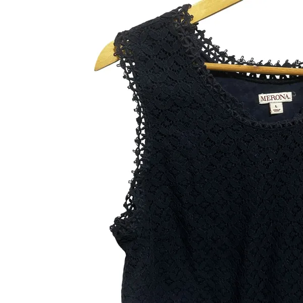 Merona Women‎ Cottagecore Boho Lace Shell Top Large Black Sleeveless Eyelet Trim - Image 5
