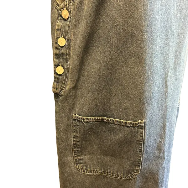 Denim Midi Dress VTG Embroidery Front Pockets Boho Western SZ M Carolina Bay - Image 5