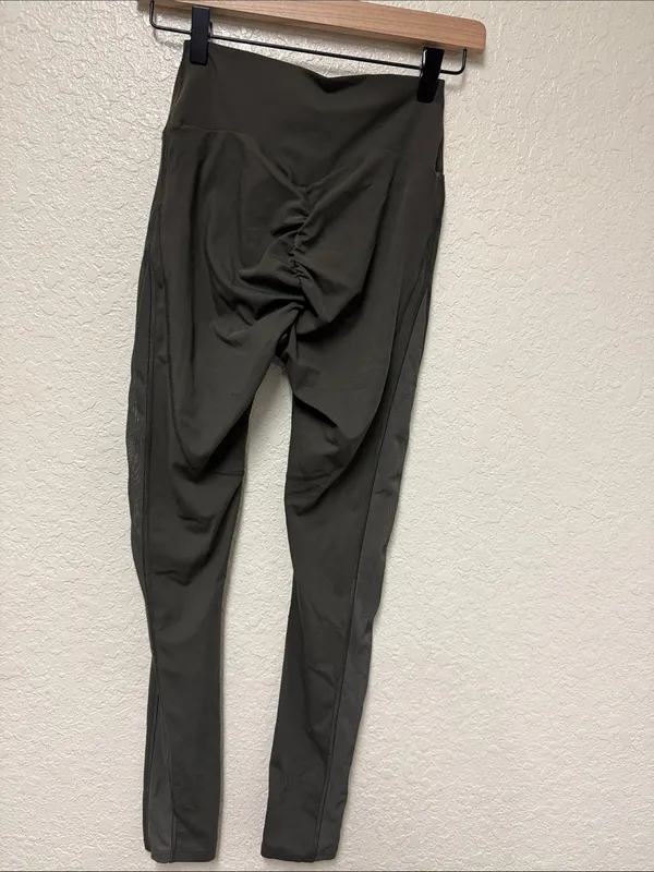 GYMSHARK Olive Green Mesh Placement High-Rise Performance Leggings - Image 8