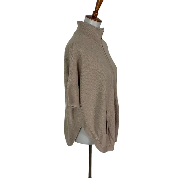 White House Black Market Sweater XS Tan Zip Up Short Sleeve Work Chic - Image 4