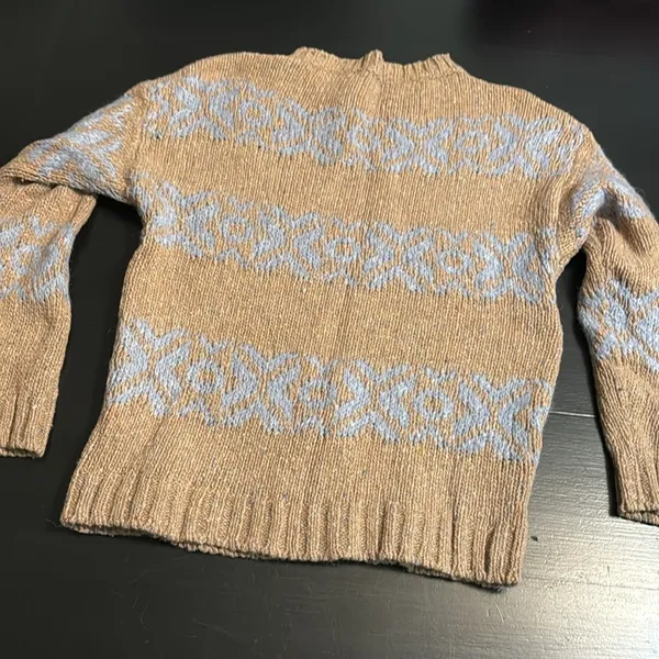 Anthropologie Elsamanda Tan and Light Blue Patterned Women's‎ wool blend Sweater - Image 6
