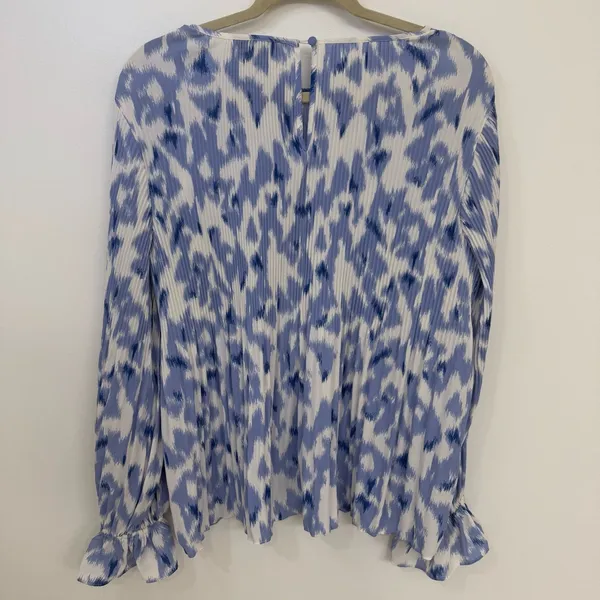 NINE WEST Blue and White Women's Long Sleeve Blouse Size Large - Image 2