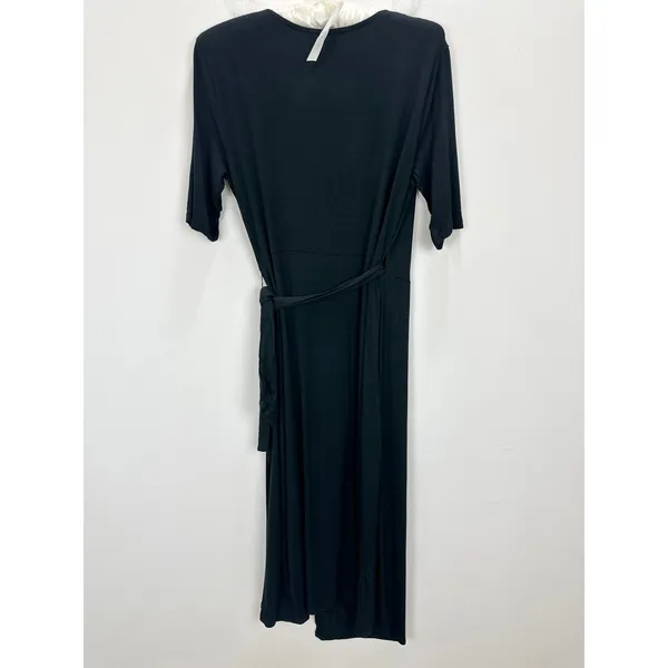 Lulus Forget Me Knot Black Midi Wrap Dress Stretch Jersey Knit Casual Medium NWT - Image 11