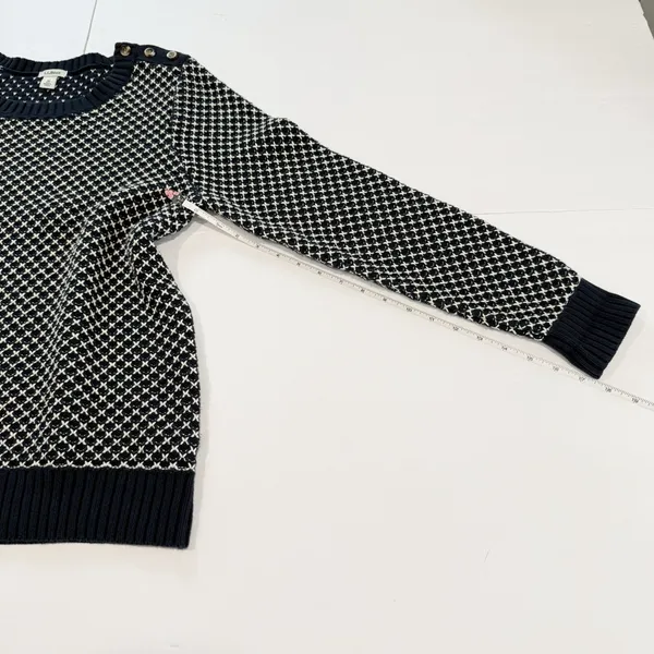 LL Bean Navy Blue White Crew Neck Pullover Cotton Button‎ Detail Sweater MEDIUM - Image 8