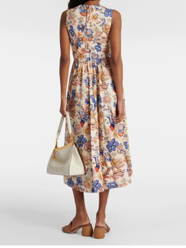 Ulla Johnson Kaiya Dress Sz 6 Magnolia Floral Pleated Cotton Poplin Midi Dress - Image 2
