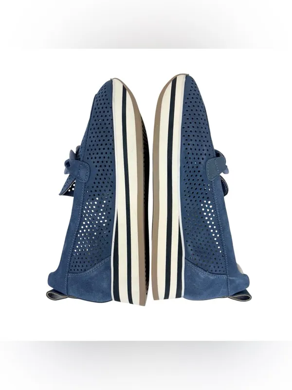 NYDJ Fern‎ Blue Suede Perforated Platform Loafers Chain Size 9 - Image 5