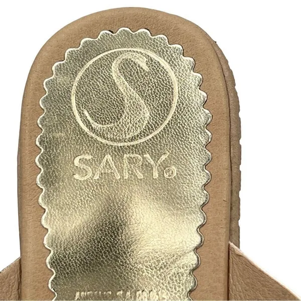 Sary Metallic Gold and Beige Tan Open Toe Wide Strap Slide Sandal Size 7 - Image 6