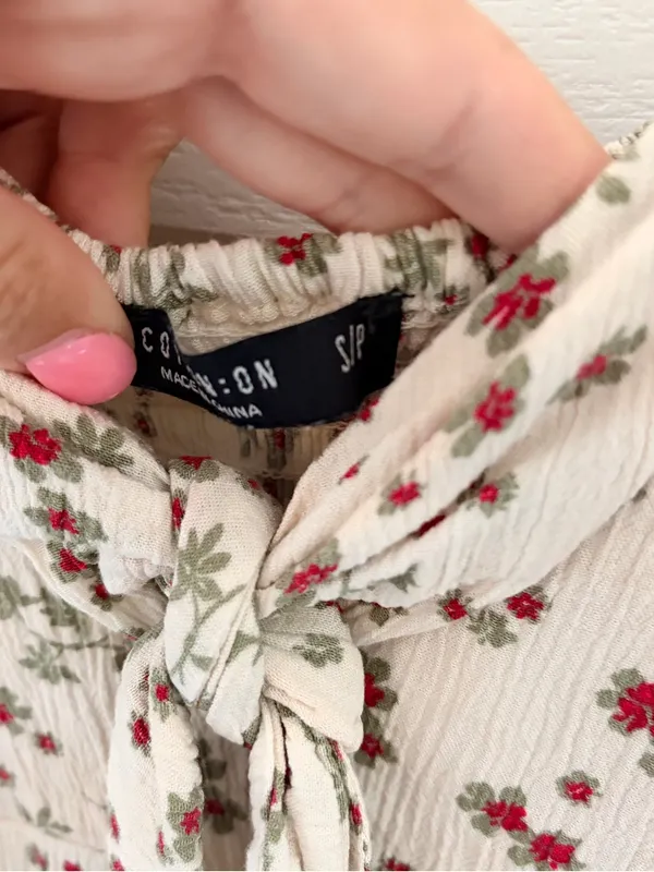 Cotton On Cream Floral Tie-Front Slip with Red & Green Print - Image 6