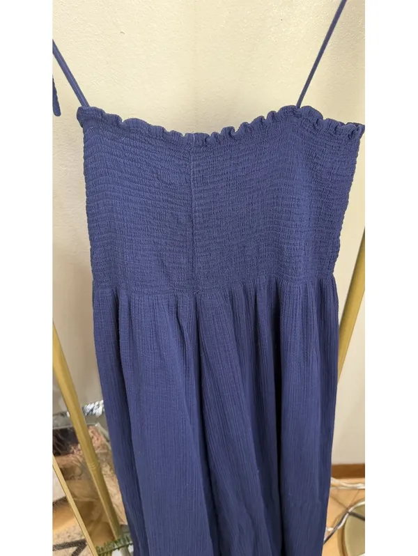 Like new Size M J. Crew Navy Blue Smocked mid dress - Image 5
