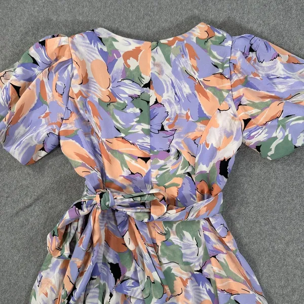 ASTR the Label Puff Sleeve Wrap Dress Women's X-Small V-Neck Purple Floral - Image 11
