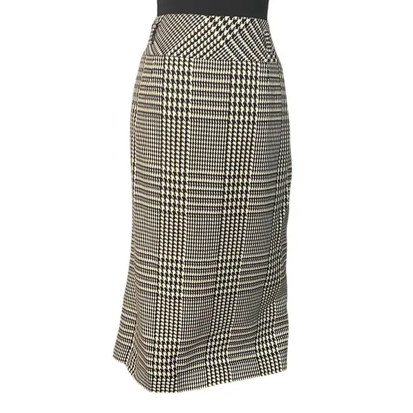 Evan Picone Classic Tailored Black White Houndstooth Plaid Midi Skirt Sze 10 Timeless Career - Image 3