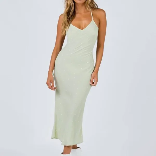 Princess Polly Sage Green Dot Slip Midi Dress - Image 4
