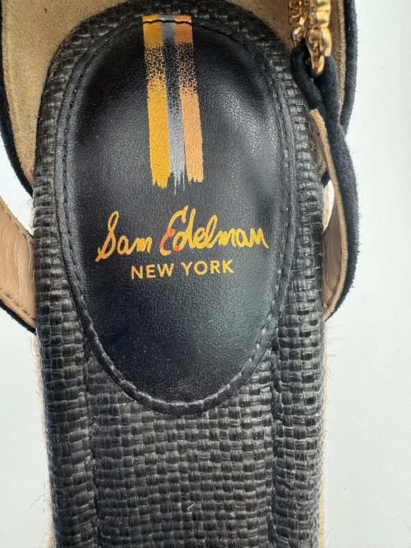 Sam Edelman Black Suede Espadrille Wedge Heels Size 8 Ankle Strap Platform - Image 7