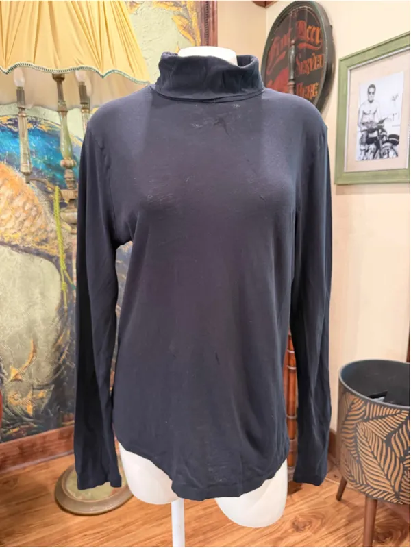 J.Crew Tissue Turtleneck Top Womens Size Large L Black Long Sleeve Cotton Knit - Image 4