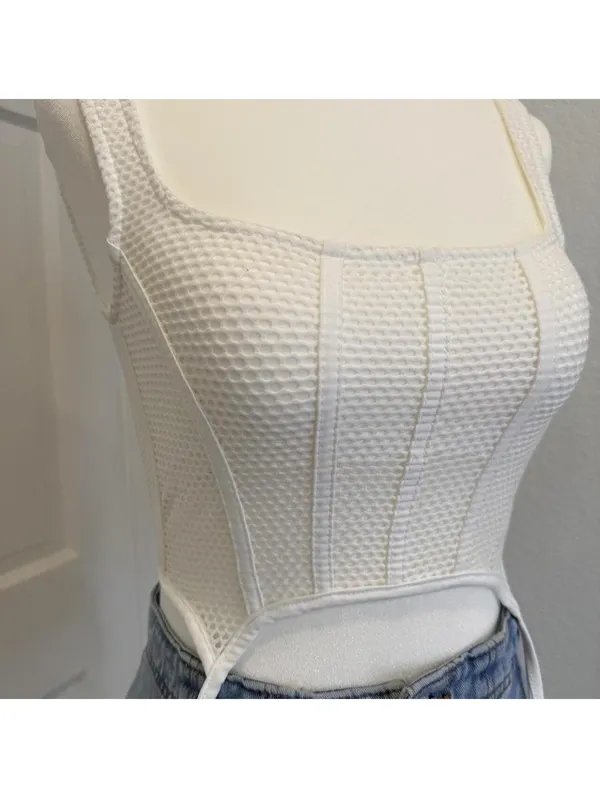 NWT Edikted Cream Mesh Corset Tank Top | Zip Back | Size XS - Image 2