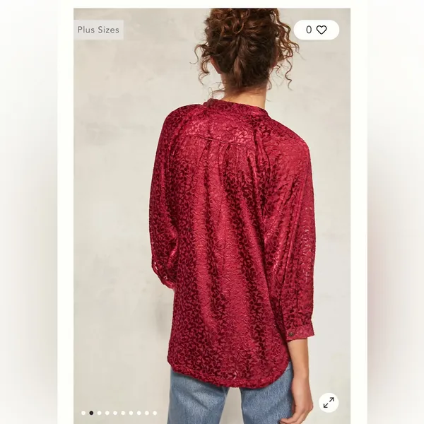 Anthropologie Susanna Velvet Deep Red Patterned B/D Blouse | Small - Image 2