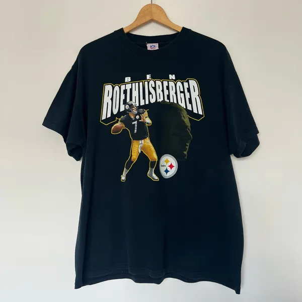 NFL Vintage Pittsburgh Steelers Ben Roethlisberger Black Tshirt - Image 2