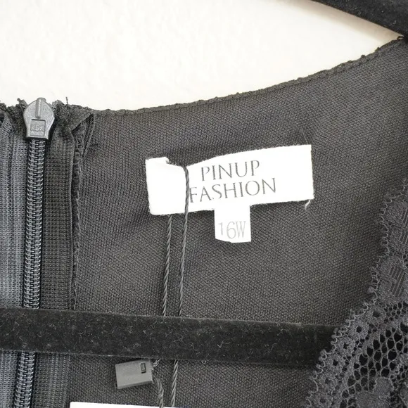Pinup Fashion Black Lace Chiffon‎ V-Neck Cocktail Dress Plus Size 16W NWT Vixen - Image 5