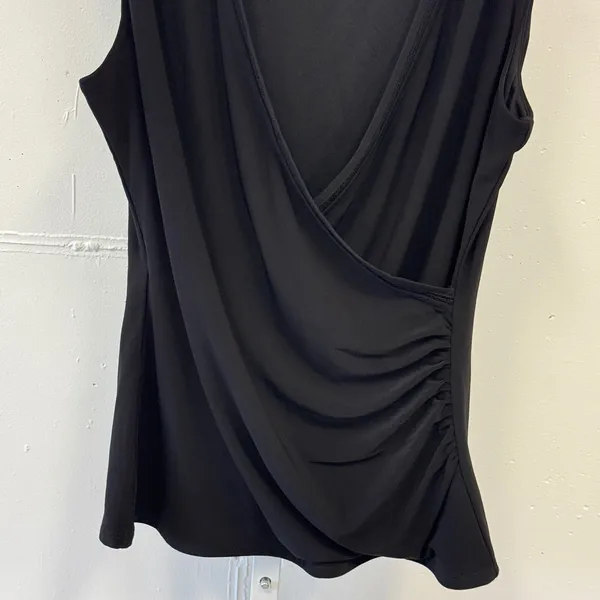 Y2K White House Black Market Black Faux Wrap Sleeveless Top Whimsical Med 2010s - Image 3