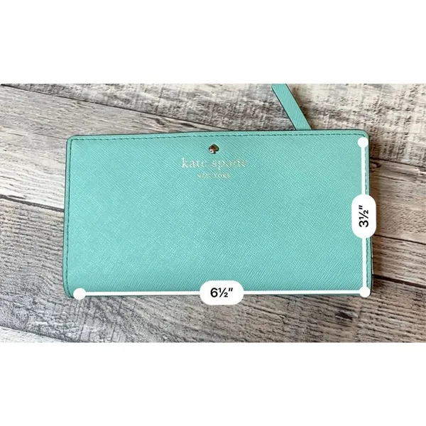 Kate Spade Mikas Pond Staci Folding Leather Wallet‎ Aqua Green Preppy Cottage - Image 4