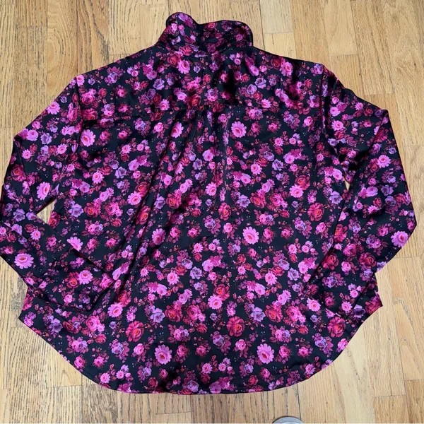 FOR LOVE AND LEMONS Lola Silk Like Pajama Top Long Sleeve Pink‎ Black Floral XS - Image 2