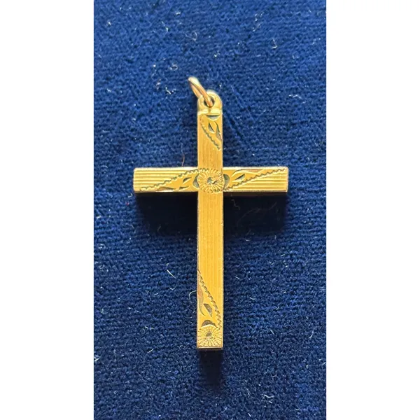 Vintage Gold Tone Engraved Etched Floral Cross Pendant 1.5" x 1" - Image 3