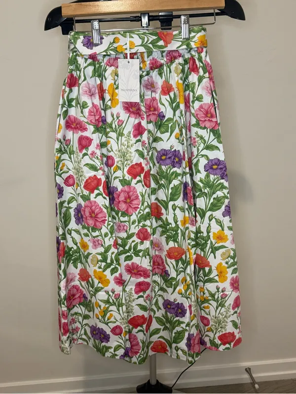 Prosperina Floral Cotton Midi Skirt XS NWT Belted Cottagecore Lined Pockets - Image 6