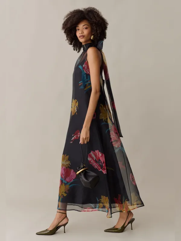 NWT Few Moda Alette Dress size Large L Caara Tulip Garden black floral maxi - Image 2