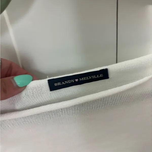 Brandy Melville Women's White Boatneck Cropped Long-Sleeve Top - Image 2