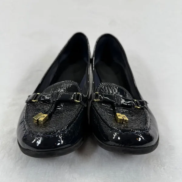 Lauren Ralph Lauren Black Patent Leather Wedge Loafers with Gold Accents 8 READ‎ - Image 2