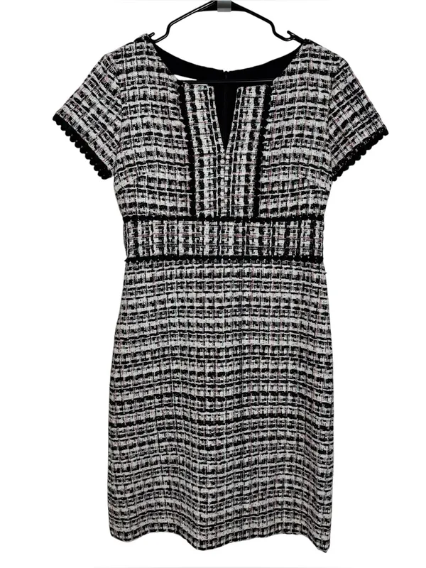 Sara Campbell Tweed Sheath Dress Black White Bouclé Career Country Club Size 0 - Image 2