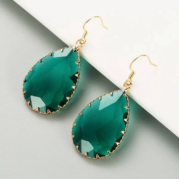 Women's Green Crystal Teardrop Drop Dangle Earrings - Image 3