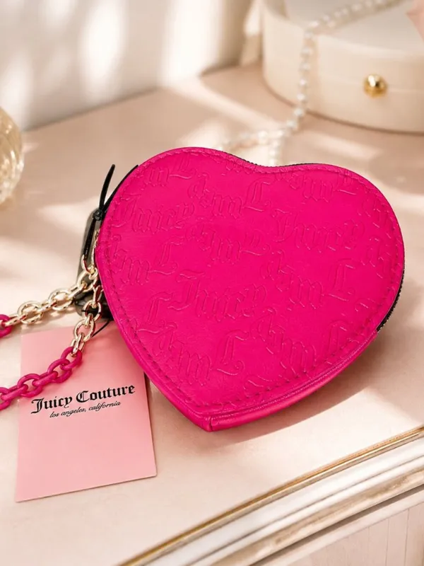 Juicy Couture Can’t Tame Her Pink Heart Embossed Zip Wristlet NWT - Image 3