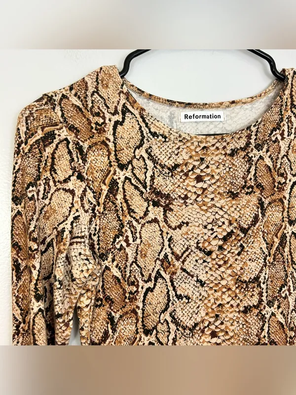 Reformation Smith Mamba Bodycon Snake Skin Animal Print Brown Mini Dress M - Image 5