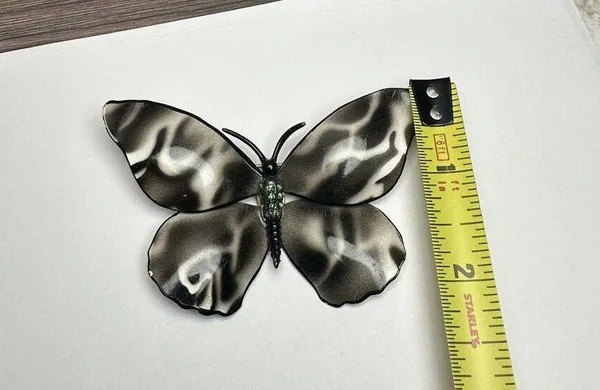Large Rhinestone Butterfly Insect Enameled Metal Brooch Pin Enamel Black White - Image 2