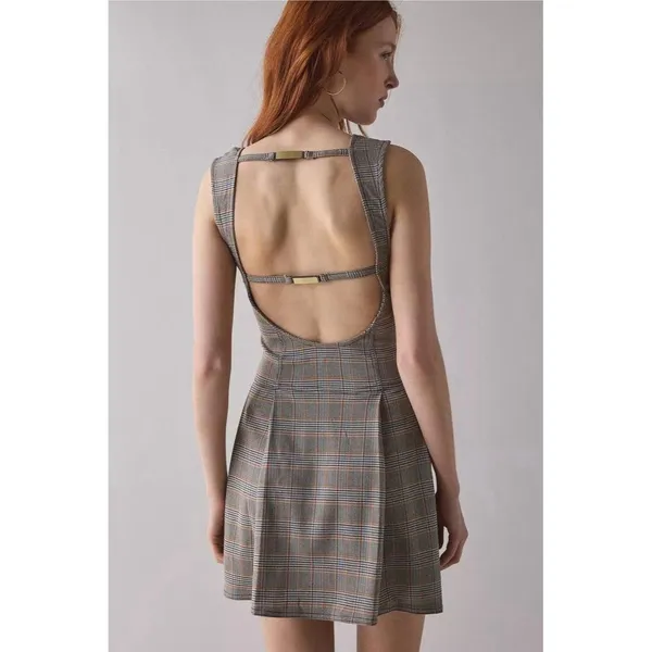 BDG Plaid Fit & Flare Mini Sleeveless Open Back Dress Size L - Image 2