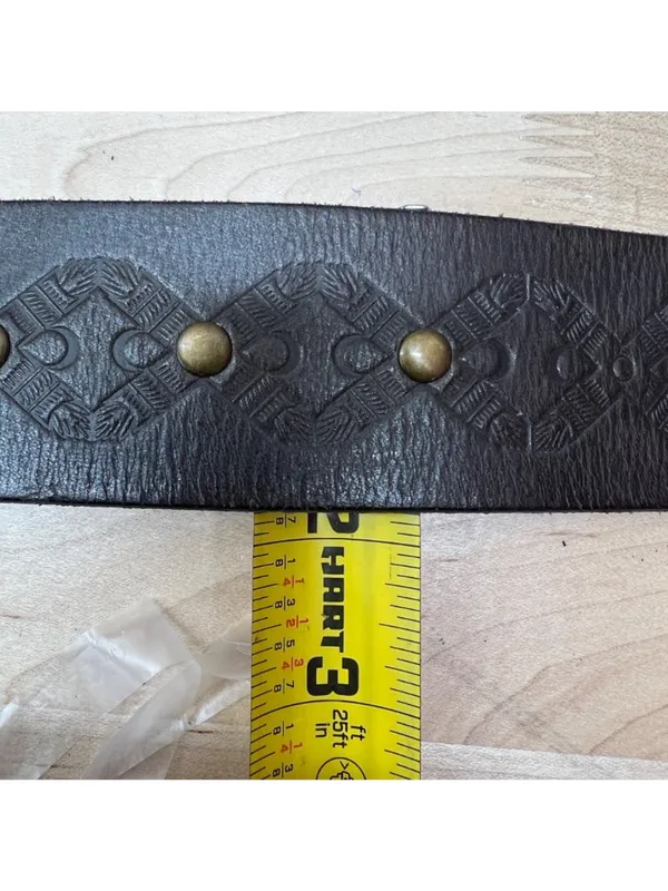 Linea Pelle Brown Leather Belt Solid Brass Buckle Studded Embossed Size Small - Image 9