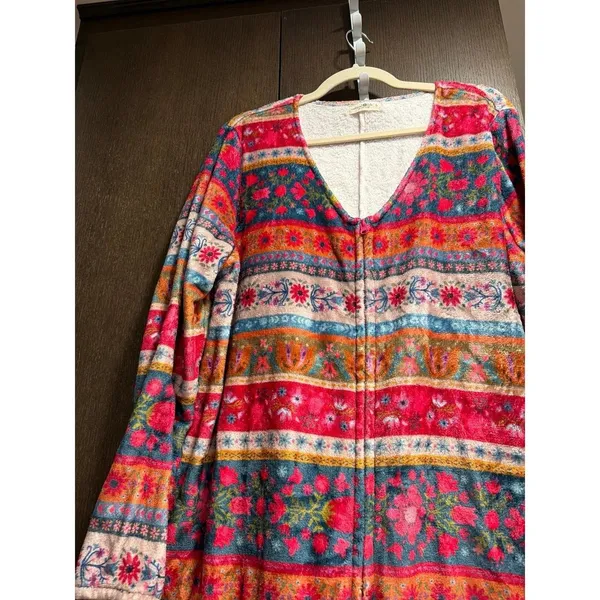 Natural Life fleece one-piece pajama jumpsuit a vibrant, colorful boho Large - Image 3