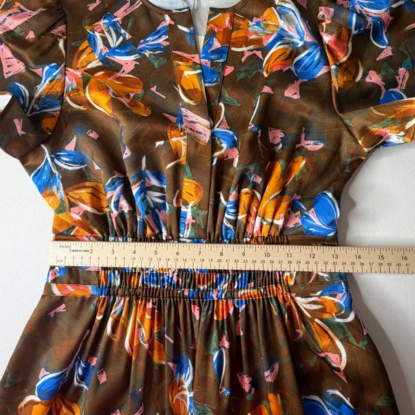 NWT Sheridan French Brown Floral Maxi‎ Dress Small Smocked Waist Flowy Resort - Image 8