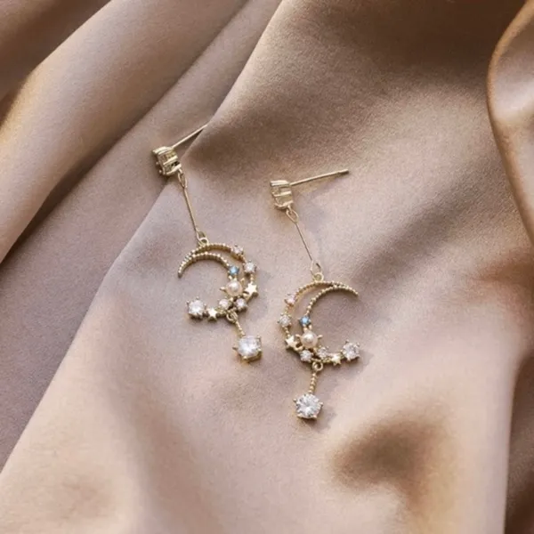Crystal Moon Star Dangle Drop Tassel Earrings for Women - Image 3
