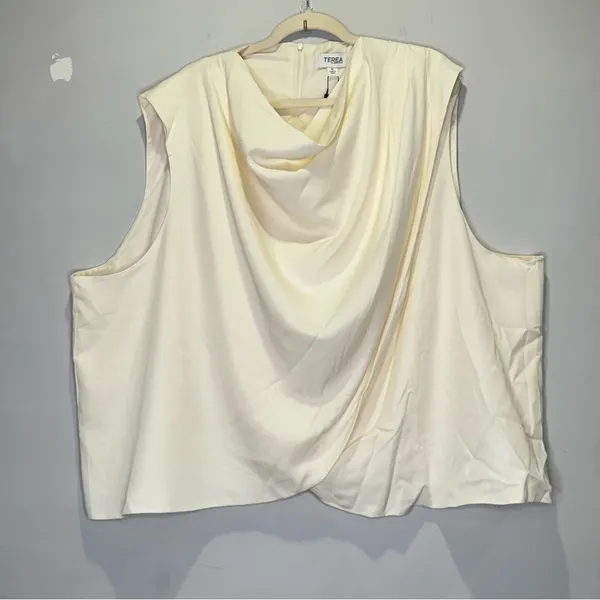 NWT TEREA 4X Women's Sienna Cowl Neck Draped Top in Gardenia Off White Color‎ - Image 2