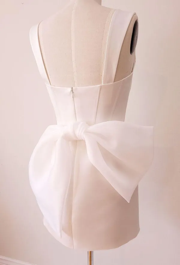 Custom Made Bridal Satin Dress With Bow - Image 4