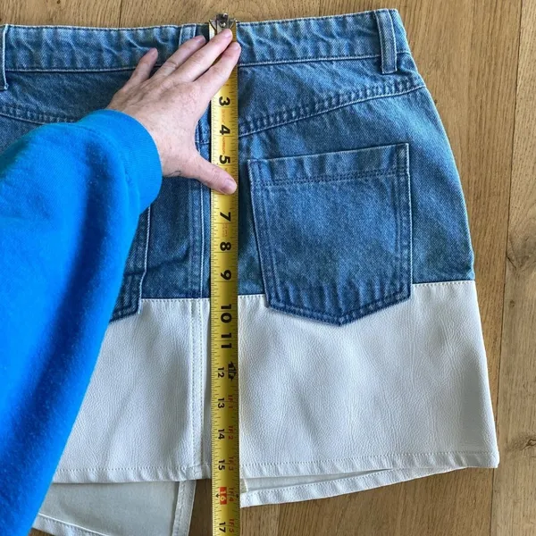 Denim and Leather Skirt in Blue and White - Image 4