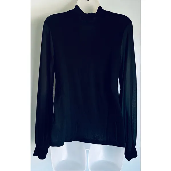 Lulus Black Long Sleeve Top Sheer Sleeves Keyhole V-Neck Modal Medium - Image 2