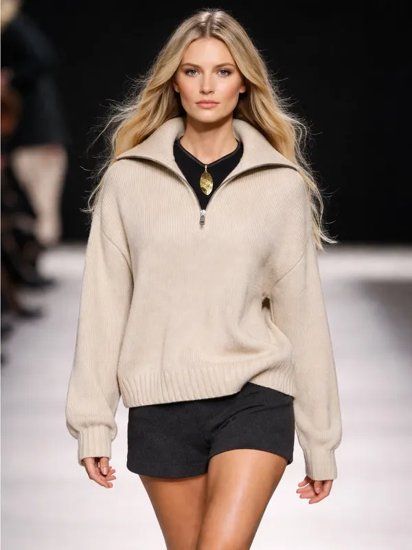 Hollister Beige Half-Zip Knit Sweater - Image 7