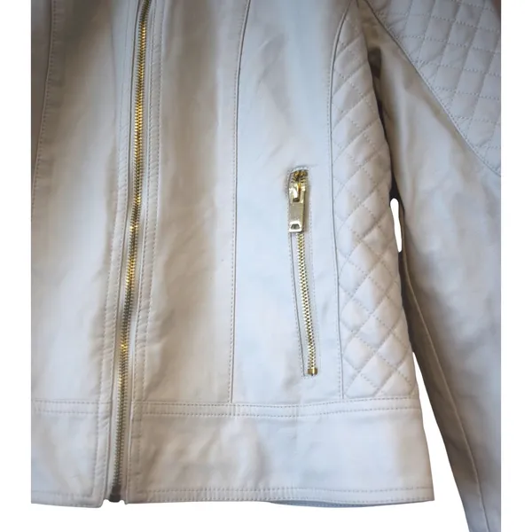 Giacca Moto Jacket‎ Women Medium Off-White NEW Quilted Faux Leather Zip - Image 4