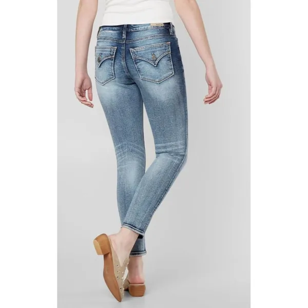 NEW Sz 26/2 MISS ME JEANS WOMEN SKINNY MID RISE FLAP BUTT POCKETS MEDIUM DARK - Image 2