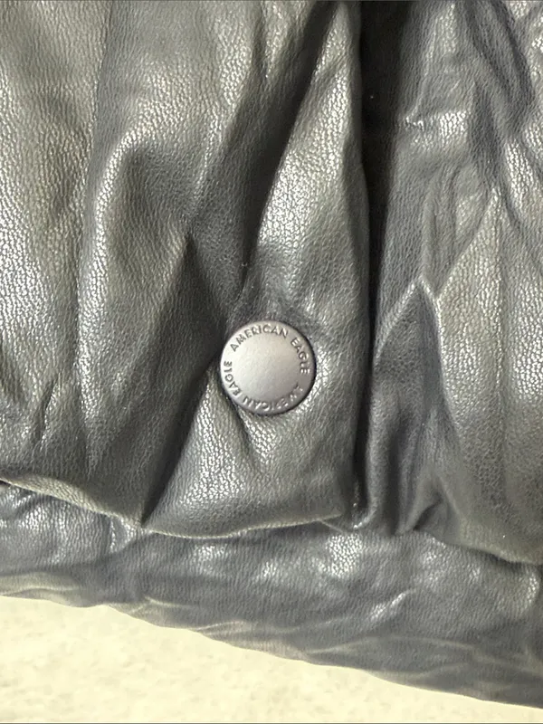 American Eagle AE Chill Puffer Vegan Leather Jacket Coat Zip Button Pockets NWT - Image 6
