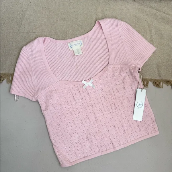 The Prairie by Rachel Ashwell Women's Pink Scoop Neck Blouse Size L Cottage Core - Image 6